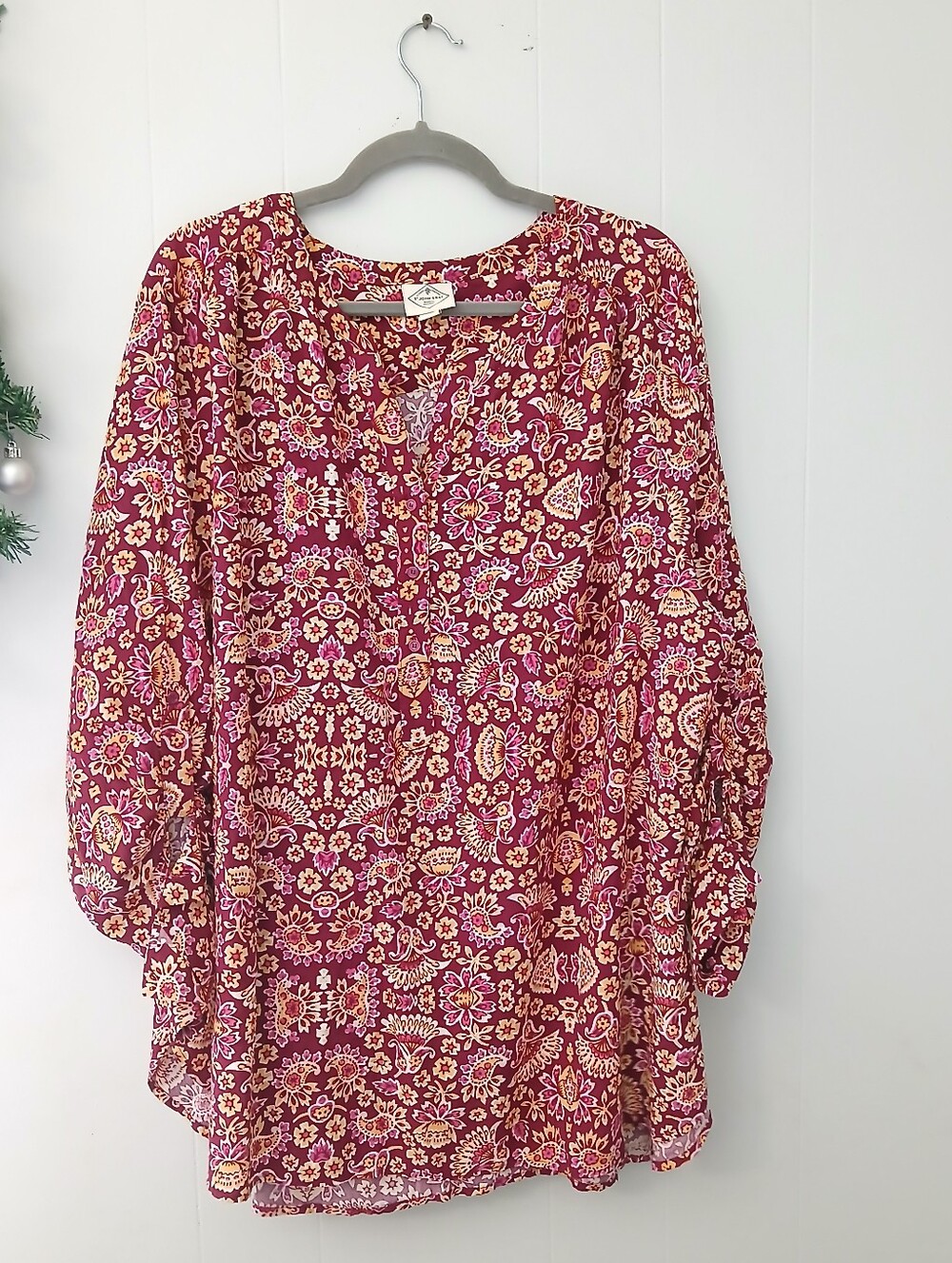 St. John's Bay Berry Pink Floral Button-Front Tunic